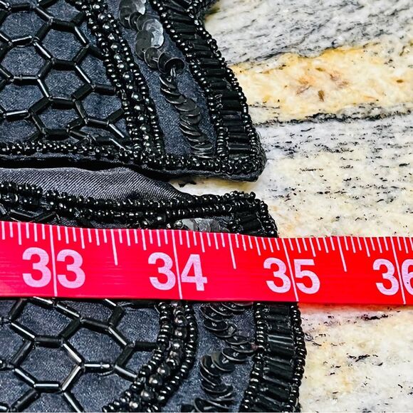 Vintage LAURENCE KAZAR Black Fully Beaded Shift Dress Short Sleeve Silk Art Deco - Picture 15 of 16